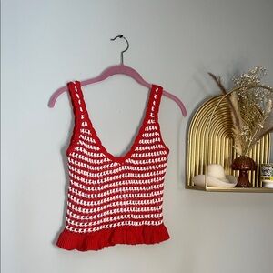 Full Tilt Red and White Crochet Knit Tank Top